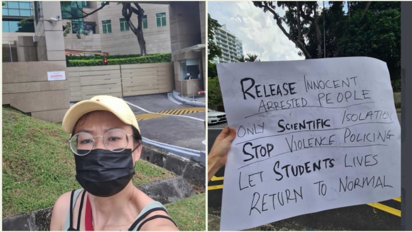 Police investigate woman who staged solo protest in front of Chinese embassy in Singapore Police investigate woman who staged solo protest in front of Chinese embassy in Singapore
