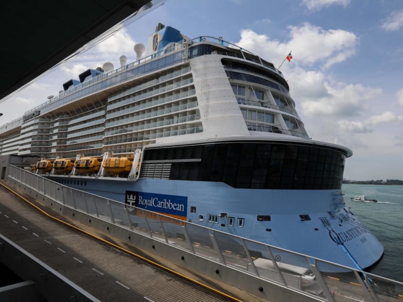 The Royal Caribbean cruise ship, Quantum of the Seas, docked at the Marina Bay Cruise Centre.