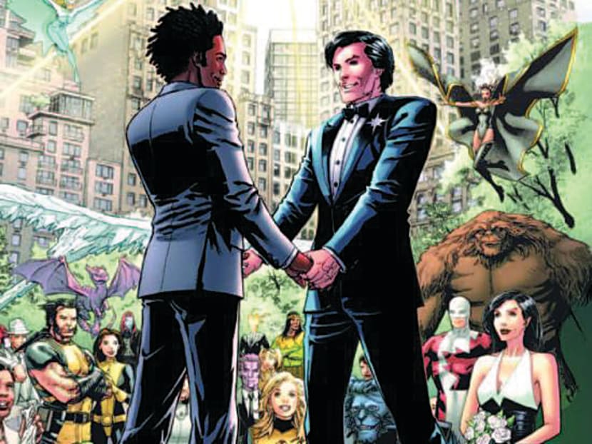 In Astonishing X-Men Issue 51, gay superhero character Northstar marries his partner Kyle Jinadu.