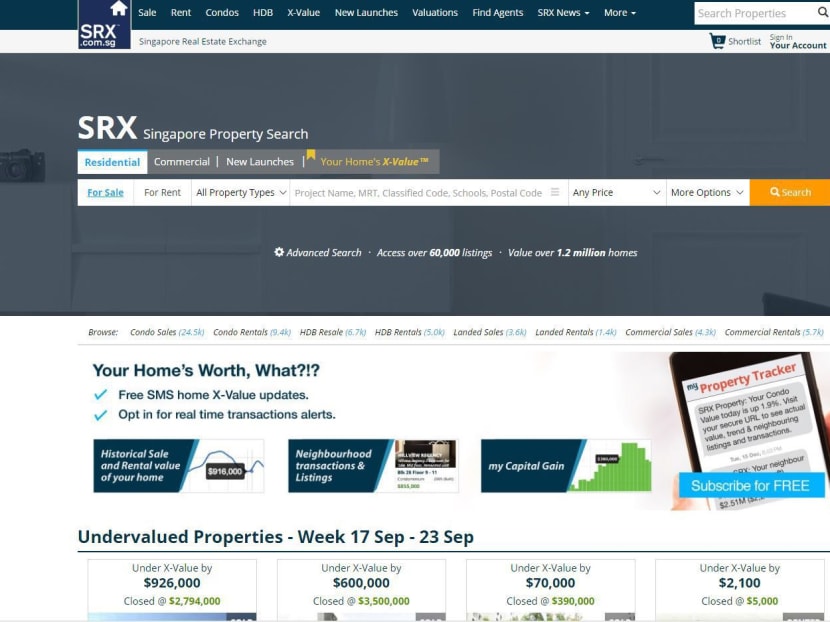 A screenshot of SRX Property's webpage.