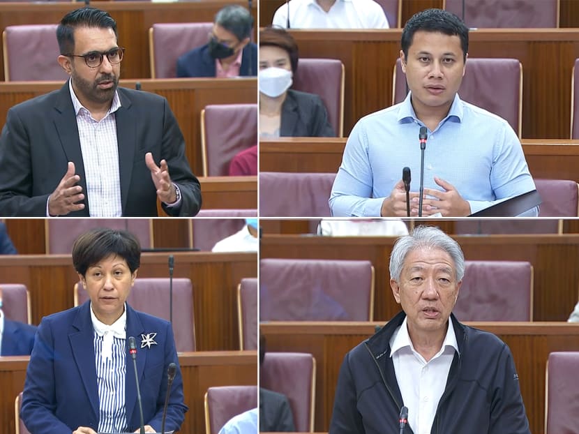 Clockwise from top left: Workers' Party chief Pritam Singh crossed swords with ministers Desmond Lee, Teo Chee Hean and Indranee Rajah on July 5, 2021.