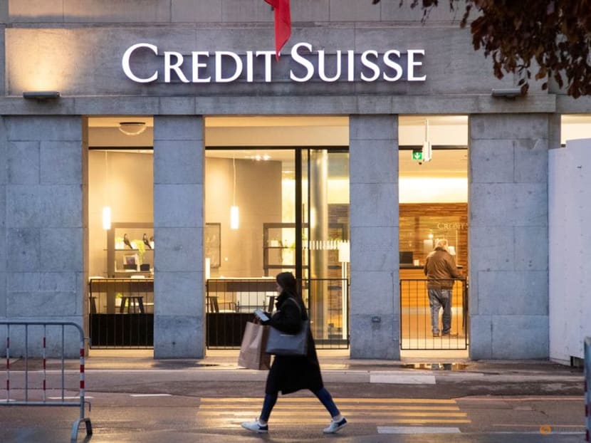 FILE PHOTO: The logo of Swiss bank Credit Suisse is seen in front of a branch office in Bern, Switzerland November 29, 2022. REUTERS/Arnd Wiegmann