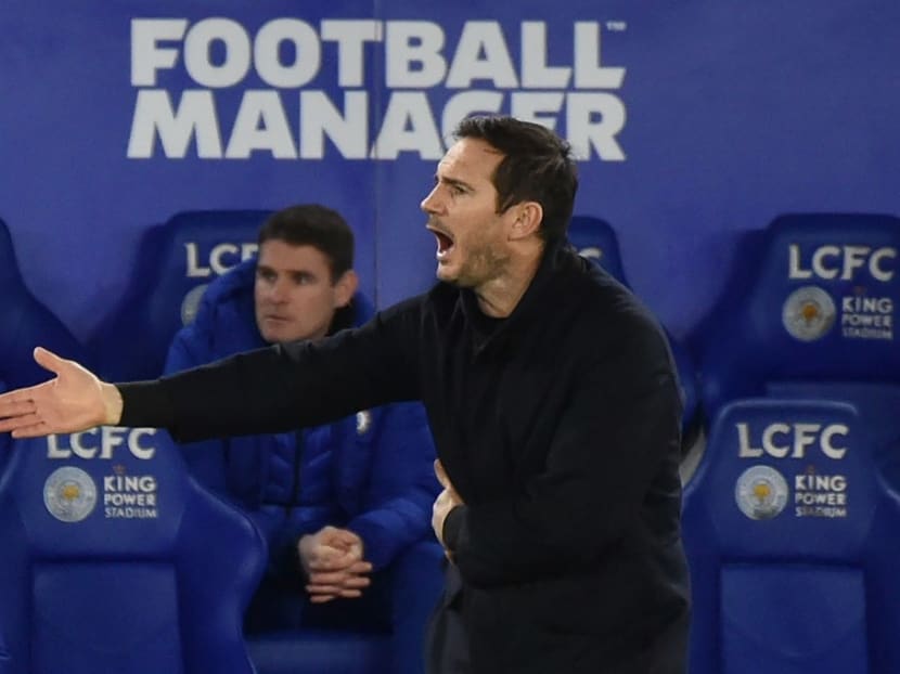 Chelsea's English head coach Frank Lampard gestures during the English Premier League football match between Leicester City and Chelsea at the King Power Stadium in Leicester, central England on Jan 19, 2021.