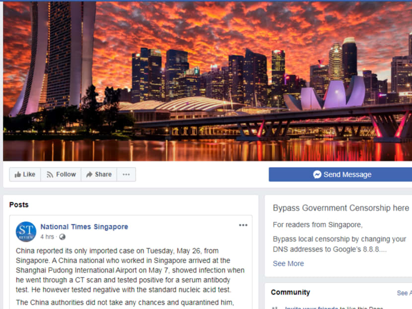The National Times Singapore page has "communicated at least three false statements of fact", the Ministry of Communications and Information said.
