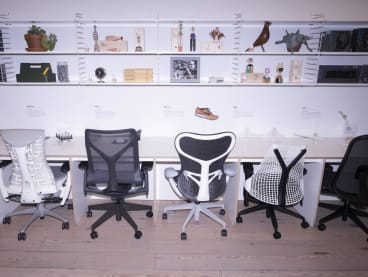 A selection of office chairs at the Herman Miller showroom in New York on June 22, 2022.