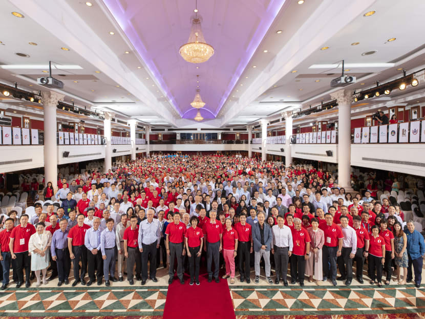 Prime Minister Lee Hsien Loong with more than 1,000 union leaders who attended the annual NTUC National Delegates Conference on Oct 15, 2019, held at the Orchid Country Club.