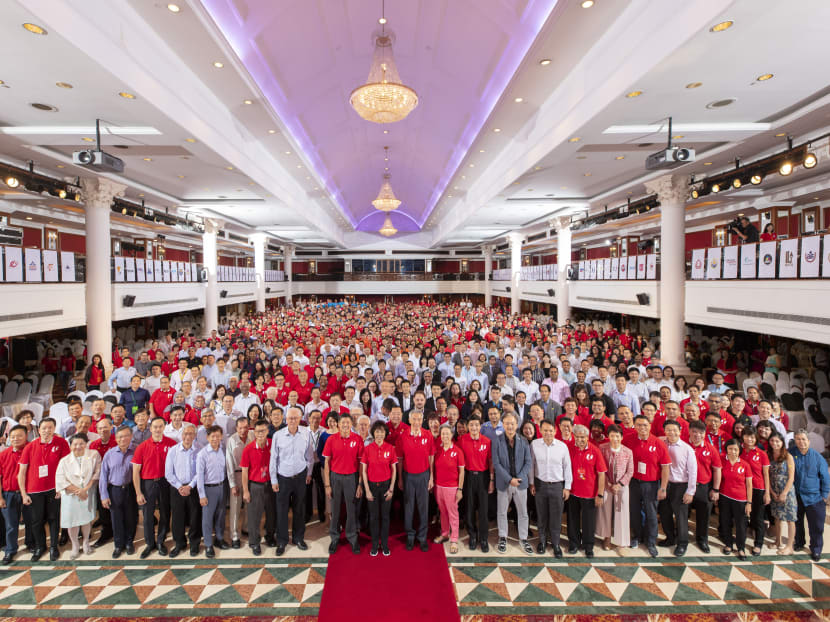 Prime Minister Lee Hsien Loong with more than 1,000 union leaders who attended the annual NTUC National Delegates Conference on Oct 15, 2019, held at the Orchid Country Club. Prime Minister Lee Hsien Loong with more than 1,000 union leaders who attended the annual NTUC National Delegates Conference on Oct 15, 2019, held at the Orchid Country Club.