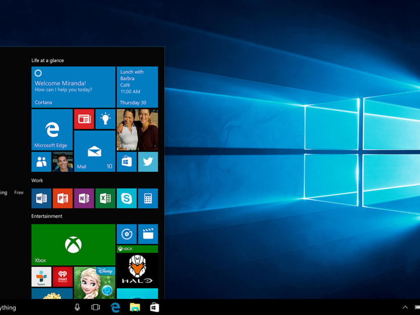 The Windows 10 desktop showing the Start menu. The new Start menu has a panel of live tiles where people can ‘pin’ their favourite apps, but it also  has a traditional Windows 7-style Start menu, allowing users to sort through all of their files, apps and settings systematically. Photo: Microsoft