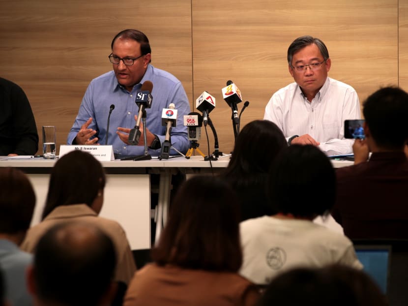 Mr S Iswaran, Communications and Information Minister, attends a press conference alongside Health Minister Gan Kim Yong on SingHealth's cyber attack.