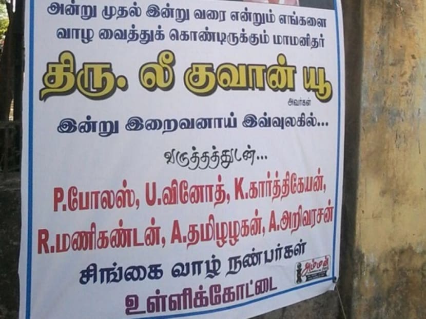 Banners in tribute of Mr Lee Kuan Yew were put up in Tamil Nadu villages. Photo: Baskaran/CNA