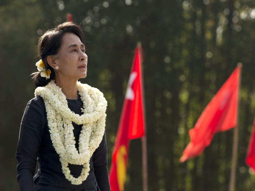 Myanmar opposition leader Aung San Suu Kyi delivers a speech during a rally in her constituency of Kawhmu township in Yangon, Myanmar, on Dec 4, 2014. Photo: AP