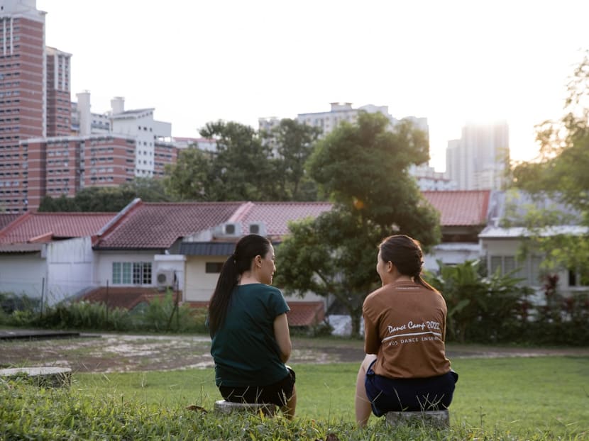 The author (right) and her mother chatting at an open space near Commonwealth Crescent on May 5, 2022. 