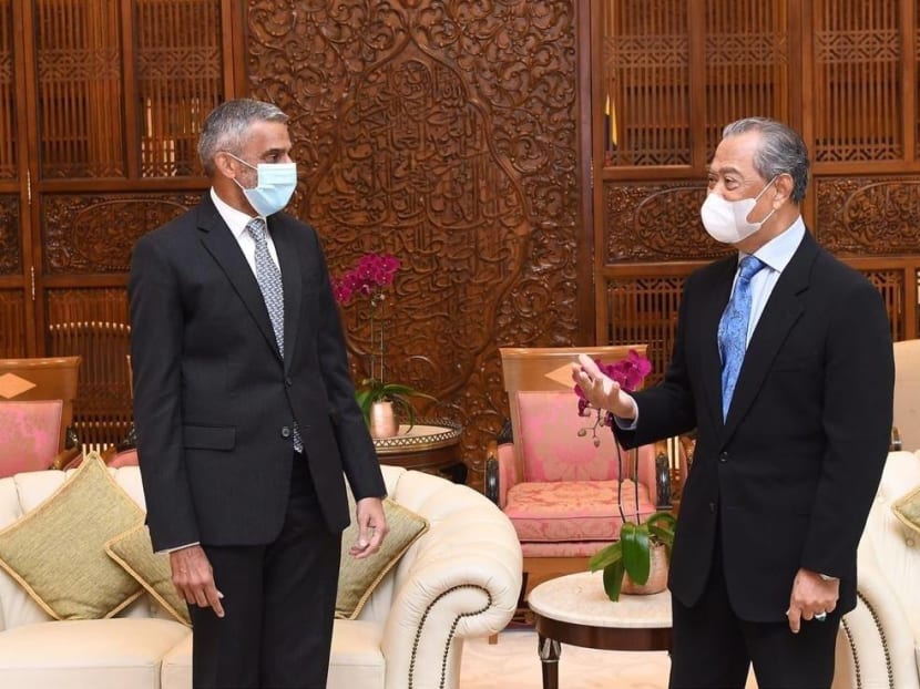 Malaysia Prime Minister Muhyiddin Yassin meets with Singapore's High Commissioner to Malaysia Vanu Gopala Menon on Sept 3, 2020.