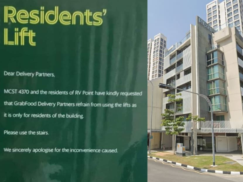 A poster circulating on social media was reportedly meant for GrabFood delivery crew collecting orders from GrabFood Hub, which is at the basement level of the RV Point condominium. A poster circulating on social media was reportedly meant for GrabFood delivery crew collecting orders from GrabFood Hub, which is at the basement level of the RV Point condominium.