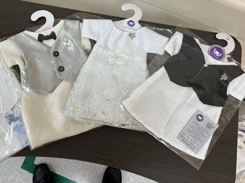 Gowns for babies to wear after their deaths. Ms Tan Fang Ling, the founder of the gowns' supplier Angel Hearts, said she believes that providing these gowns helps to support and bring closure for parents.