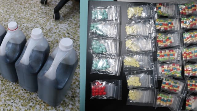 六名男子疑似卖含可待因咳嗽药水和保健品被查