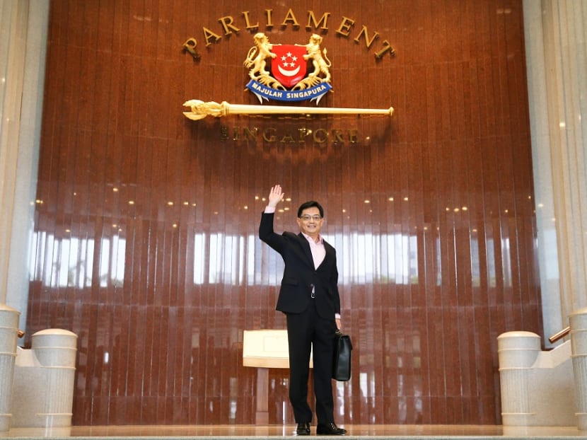 Finance Minister Heng Swee Keat arrives at Parliament, where he will deliver his Budget 2019 speech.