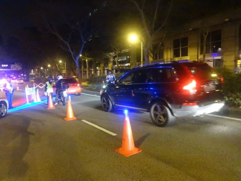 A roadblock along Clemenceau Avenue. Photo: Traffic Police