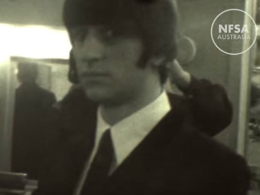 Screenshot from never-before-seen footage of The Beatles, released by Australia's national film and sound archive.