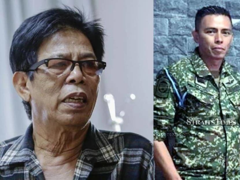 Malaysian comedian and veteran actor AR Badul (left) mourns the tragic death of his son, Major Mohd Zahir Armaya (right).