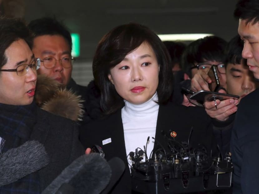 South Korea's Culture Minister Cho Yoon-Sun arriving to be questioned at the office of the independent counsel on Jan 17, 2017.