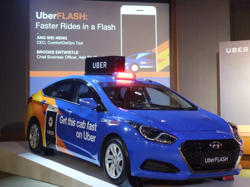 The launch of the UberFlash service by Uber and ComfortDelGro on Thursday (Jan 18). Photo: Koh Mui Fong/TODAY