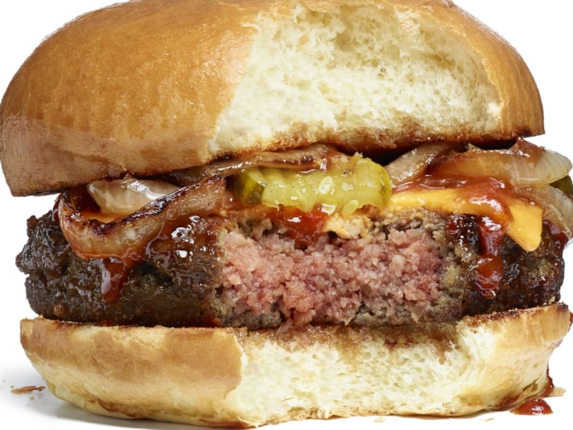 A burger made entirely from plants at Impossible Foods. A burger made entirely from plants at Impossible Foods.