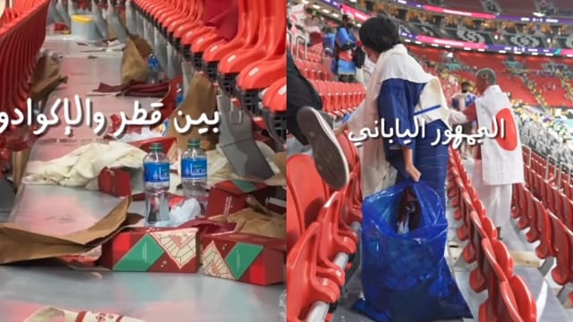 日球迷再当“最美风景线” 卡塔尔球场清垃圾赢赞
