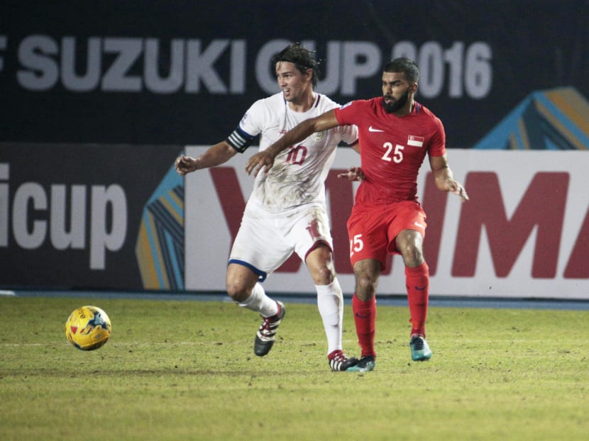 Anumanthan (right, against the Philippines on Saturday) was outstanding on his Suzuki Cup debut. Photo: Jason Quah