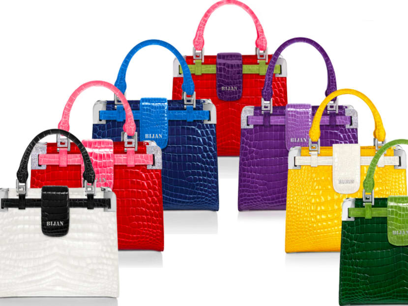 The House of Bijan sells clothing and fragrances and also has a collection of alligator handbags for ladies in an assortment of bright colours.