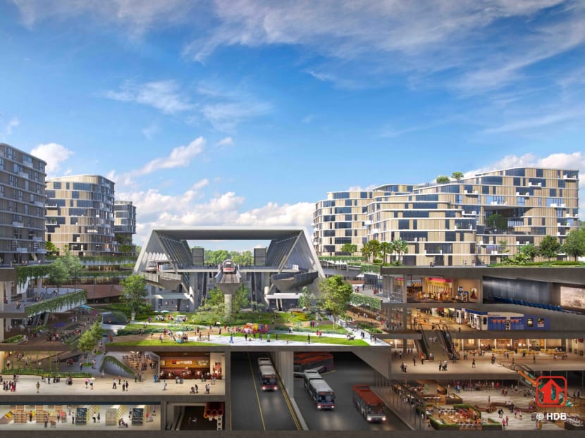 Artist's impression of what the car-free town centre will look like. Photo: HDB