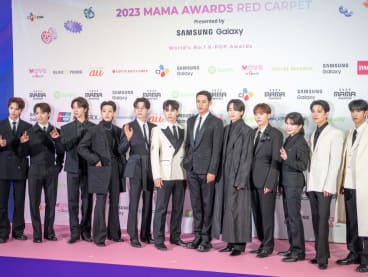 South Korean boy band Seventeen attend a red carpet event at the 2023 Mama Awards at the Tokyo Dome in Tokyo on Nov 29, 2023.