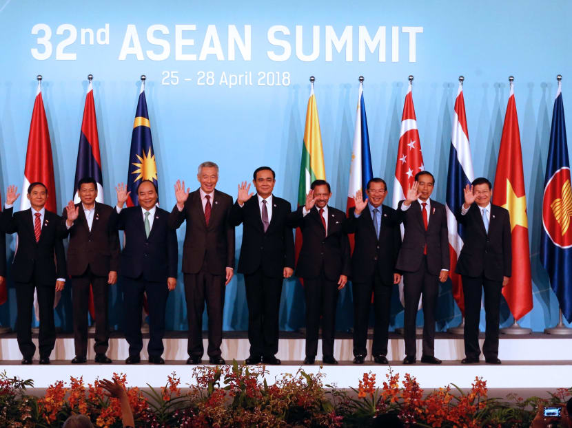 PM Lee, seen here with other Asean leaders at the opening of the Asean Summit on Saturday morning, said that the grouping will have to react to major external trends to remain relevant.