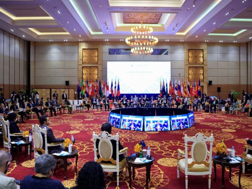 FILE PHOTO: A general view of the ASEAN Regional Forum during the ASEAN Foreign Ministers Meeting in Phnom Penh, Cambodia August 5, 2022. REUTERS/Soe Zeya Tun FILE PHOTO: A general view of the ASEAN Regional Forum during the ASEAN Foreign Ministers Meeting in Phnom Penh, Cambodia August 5, 2022. REUTERS/Soe Zeya Tun