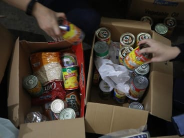 Donated food items being sorted at a food bank in Tanjong Pagar.