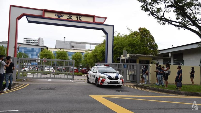 a police car leaves river valley high school on jul 19 2021
