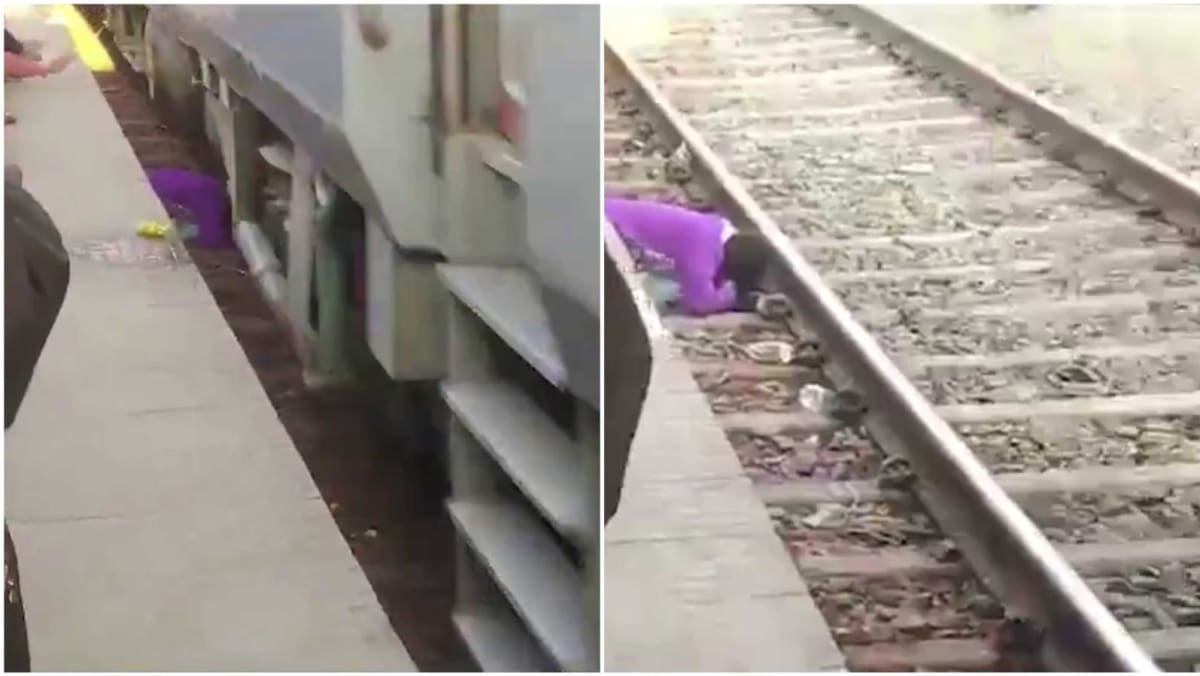 Woman in India shields her children from moving train after falling onto track; all three survive