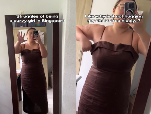 Ms Gladys Lim points out all the ways an XL dress by The Editor's Market does not fit her right in a TikTok video.
