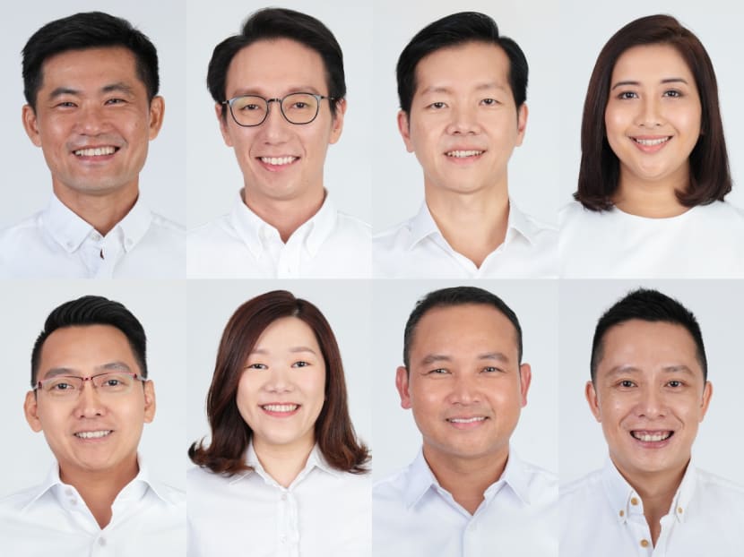 Top row (from left): Mr Desmond Tan Kok Ming, Mr Edward Chia Bing Hui, Mr Ivan Lim Shaw Chuan, Ms Nadia Ahmad Samdin. Bottom row (from left): Mr Don Wee Boon Hong, Ms Hany Soh Hui Bin, Mr Mohd Fahmi Aliman, Mr Yip Hon Weng.