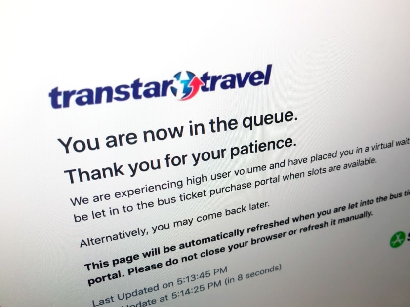 Many people waiting to buy bus tickets from Transtar Travel in Singapore had to wait in queue for hours.