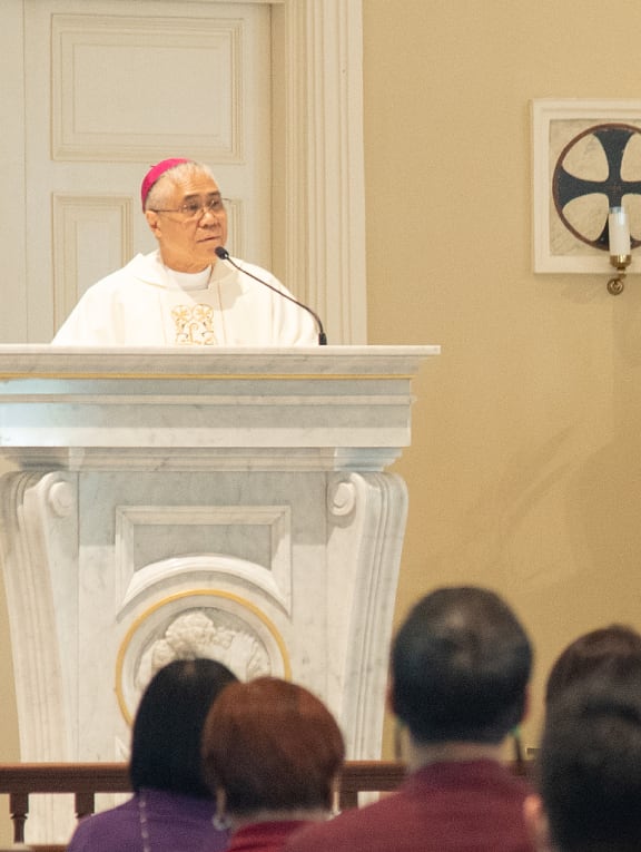 Archbishop William Goh (pictured) addressing a congregation at the Cathedral of the Good Shepherd in January 2022.