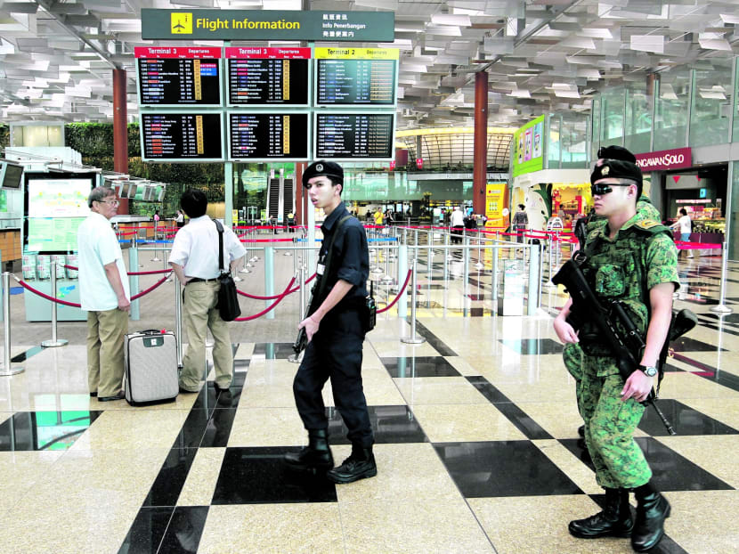 A rise in the number of homeland security personnel was cited by the report as a factor contributing to a fall in Singapore’s Global Peace Index score. Today File Photo