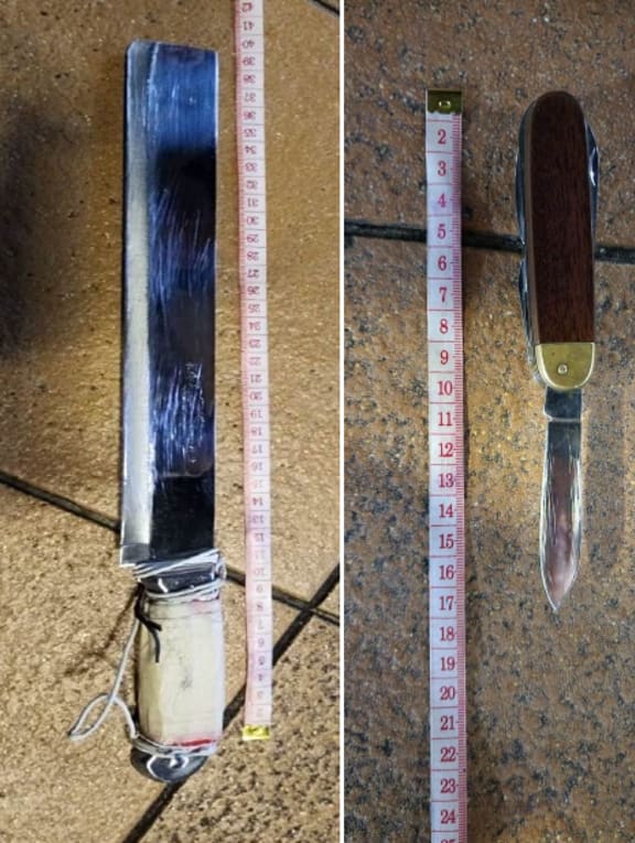 A hammer, a knife and a Swiss Army knife were seized from the man on March 24, 2023.
