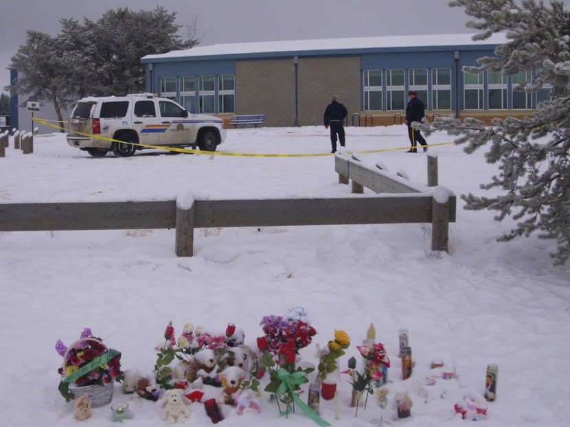 A makeshift memorial near the La Loche Community School. Photo: Reuters