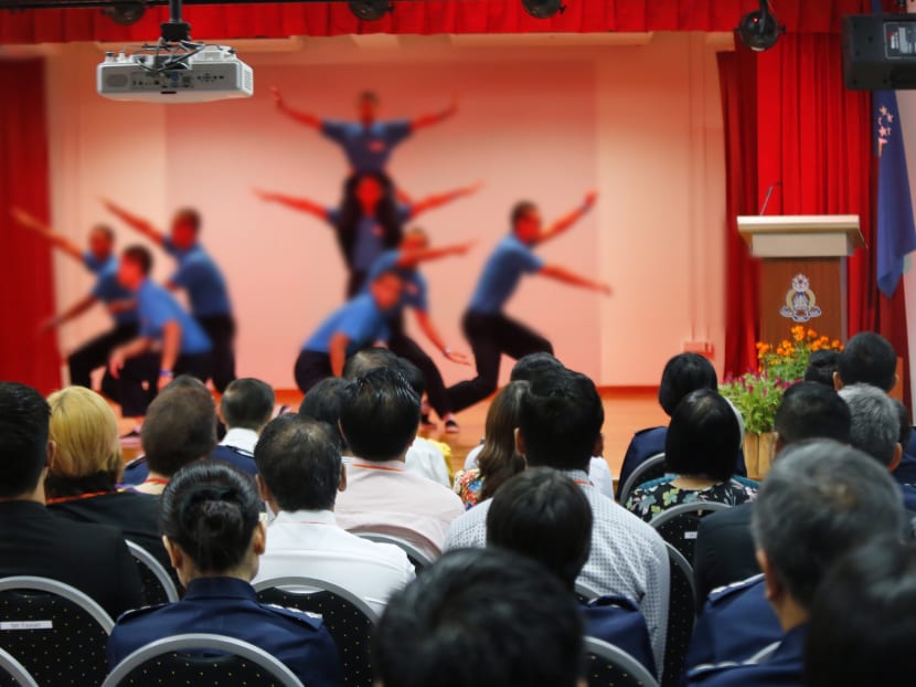 Inmates giving a dance performance during the The National Youth Achievement Award (NYAA) presentation ceremony held at Tanah Merah Prison. Photo: Ernest Chua/TODAY