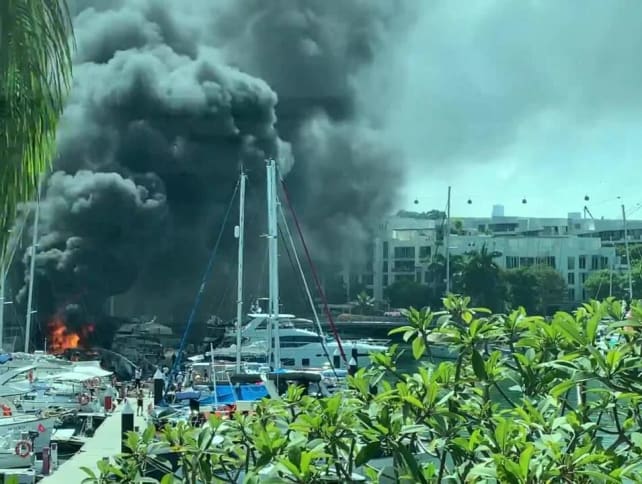 Boat on fire at Keppel