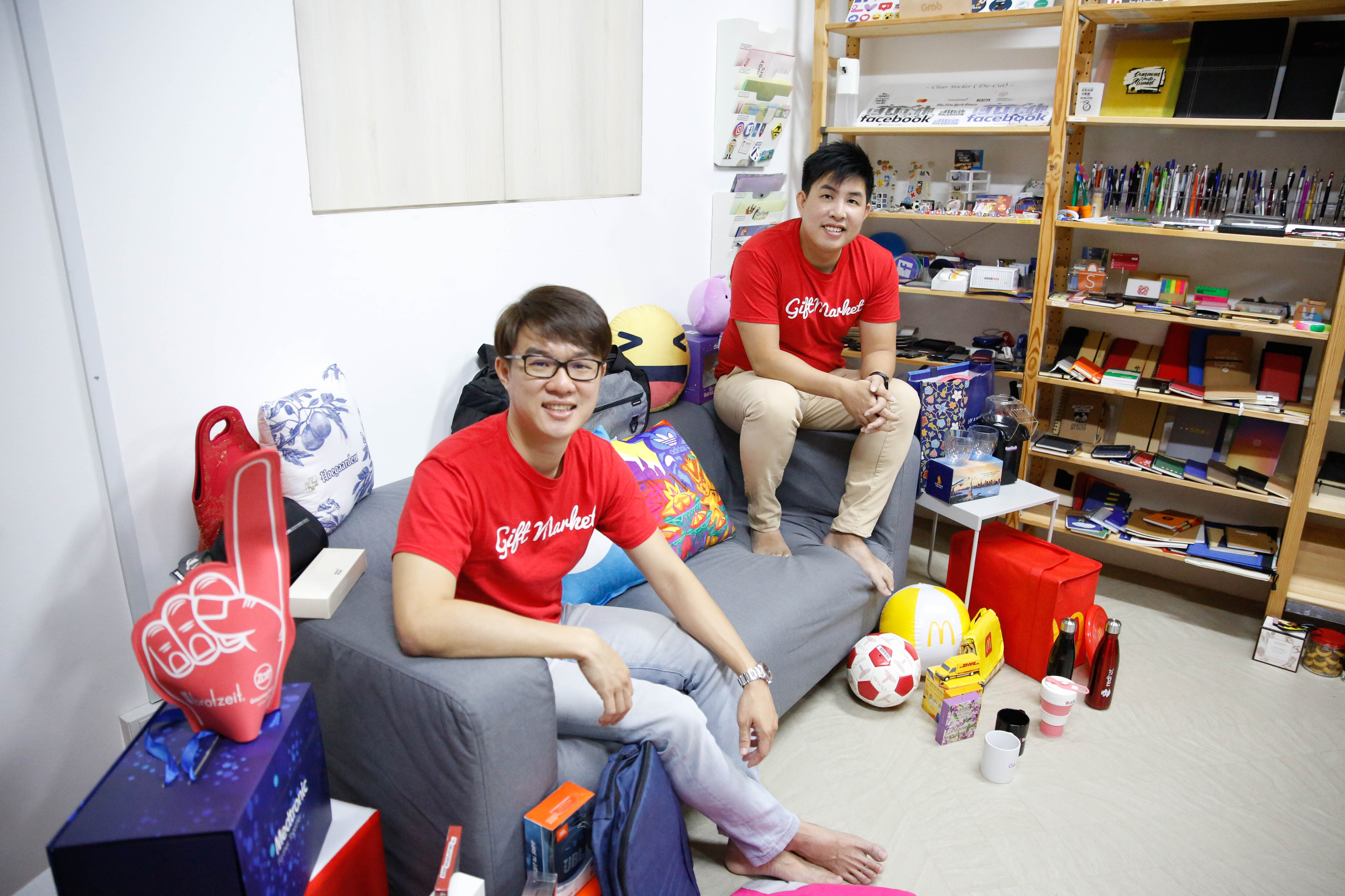 Co-founder of Gift Market Danny Zhang (right) and his business partner Reny Tham at their office on Jan 14, 2022. 