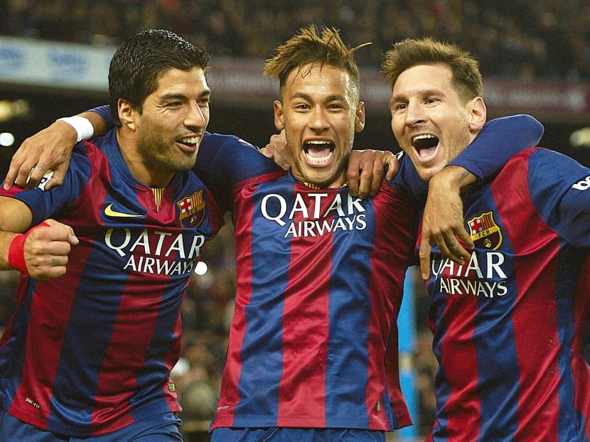 Lionel Messi, Neymar, and Luis Suarez in 2015. AP file photo