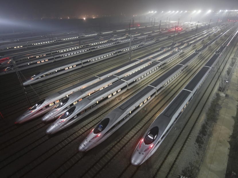 Bullet trains at a high-speed train maintenance facility in Wuhan, China, in 2012. Photo: Reuters