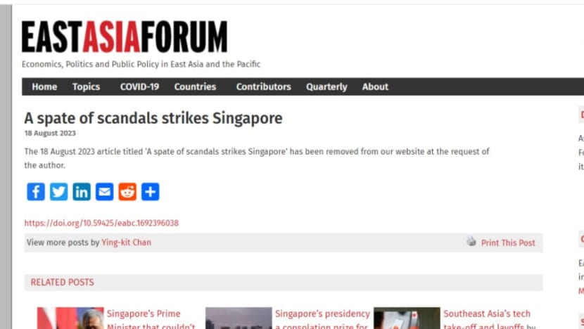 NUS academic 'truly sorry' for 'flawed and biased' article on recent political controversies, retracts it from website NUS academic 'truly sorry' for 'flawed and biased' article on recent political controversies, retracts it from website